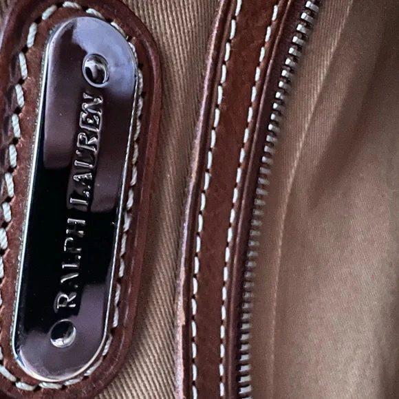 Ralph Lauren Denim-Blue Canvas Tote with Brown Leather Trim - Picture 8 of 8